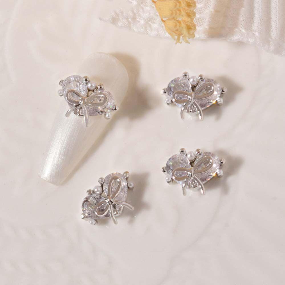 Agustina Ikatan Simpul Kuku Berlian Imitasi Fashion Shiny 3D Nail Charms Gold &amp; Silver Nail Art Ornamen Zirkon Mutiara Dekorasi Kuku