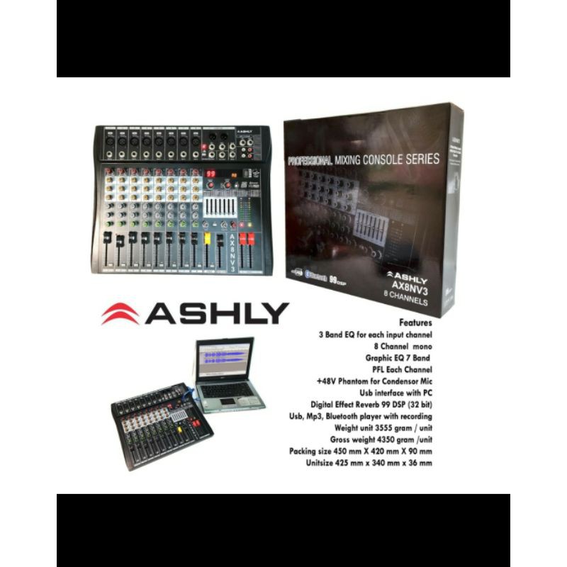 mixer ashly ax8n v3 ax 8n ax 8n 8CH bluetooth usb soundcard mixer audio