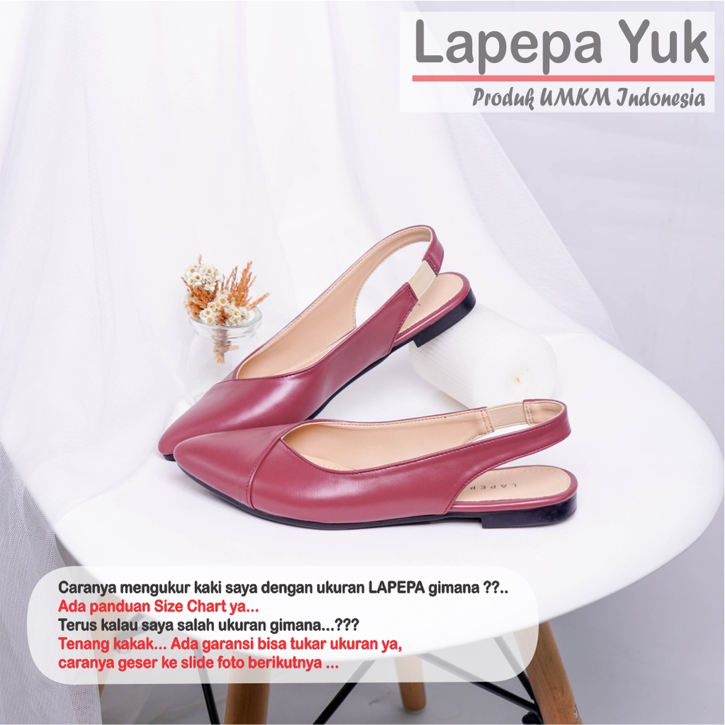 LAPEPA YUK - Sepatu Flat Shoes Wanita FREYA Untuk Kerja kantor Spatu Flatshoes Cewek Kuliahan Jalan Santai Casual Empuk Nyaman Slop Lancip Warna MAROON Kasual Merah Strap Tali Selop Belakang Premium Original Kekinian Terbaru Shoes ORI Mall Official Store