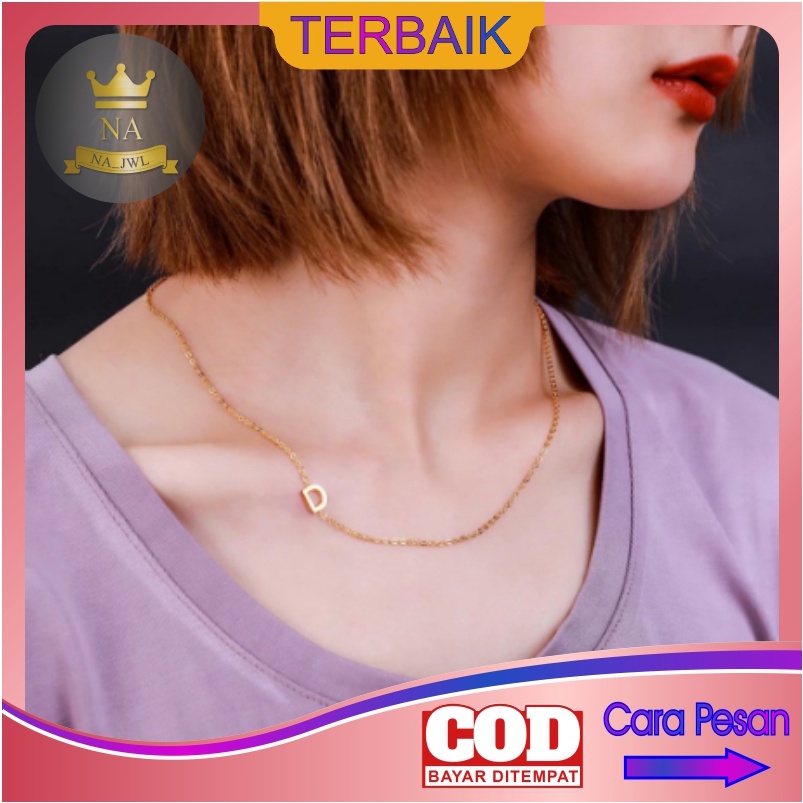 Kalung inisial huruf titanium anti karat lapis emas wanita necklace perempuan KN-10