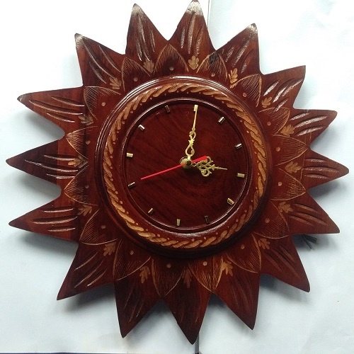 Hiasan Dinding Jam Bunga Matahari Bahan Kayu Jati