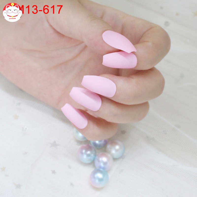 24Pcs / Set Kuku Palsu Warna Matte untuk Dekorasi Nail Art