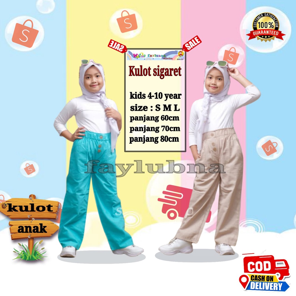 Kulot Anak Katun Sigaret 4-10 Tahun / Kulot Anak Perempuan 10 Tahun / Celana Anak Perempuan / Celana kulot / Culotte Kids / Kulot Tanggung