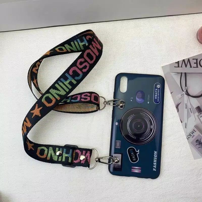 OPPO RENO 2 SOFTCASE MOTIF KAMERA TALI GANTUNGAN KALUNG Moschino premium