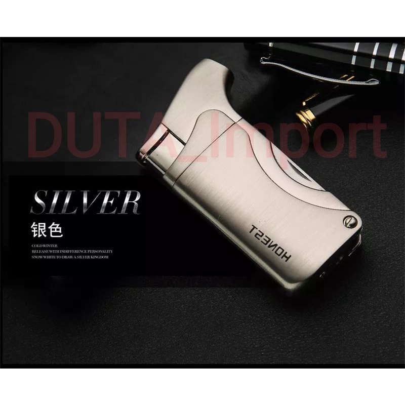 Honest Single Jet Flame double Punch Hole Lighter / Korek Api 1 Jet Crutu Isi Ulang Original Import