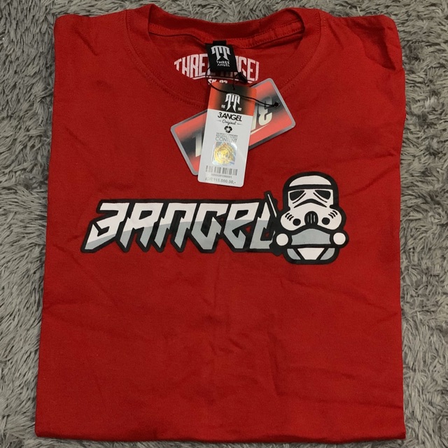 Kaos Three Angel XL merah navy 3angel original