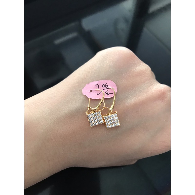 Anting hook gantung square permata emas asli kadar 700