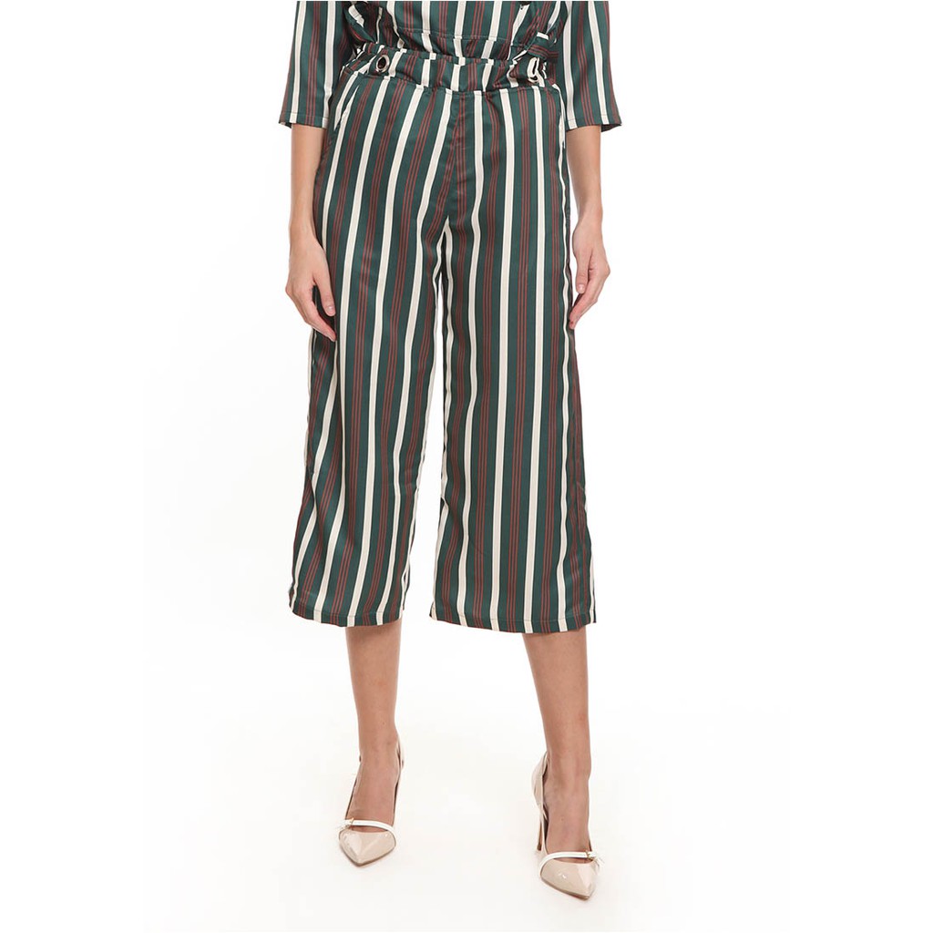 Basix - Lexie Culotte Green Stripe - Kulot Salur Warna Hijau