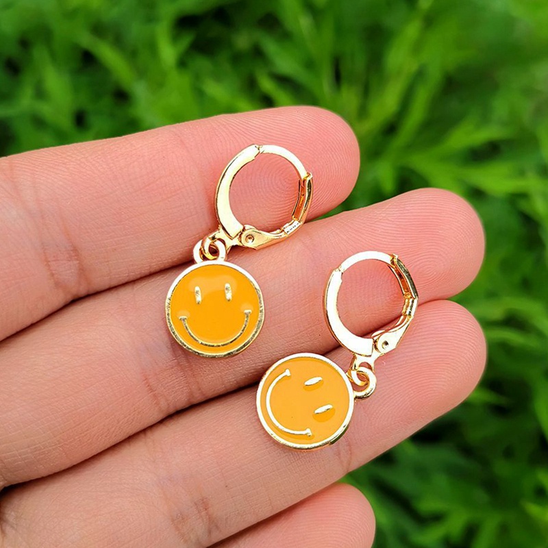 Lost Lady Fashion Korean Smiling Face Dangle Earrings Cute Coin Round Earrings For Women Party Jewelry Gift Accessories