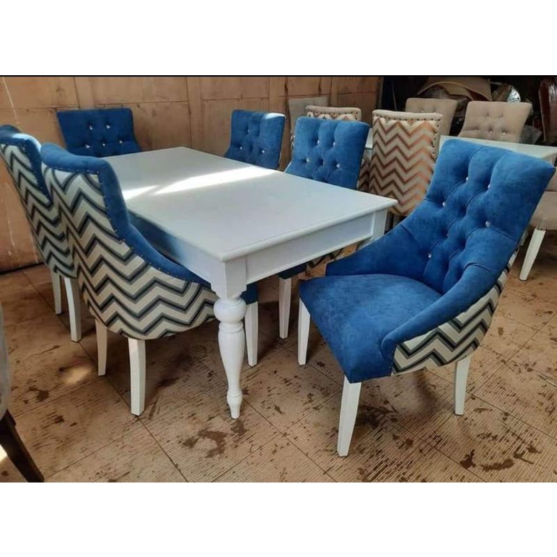 meja makan set 6 kursi kayu mahoni warna putih