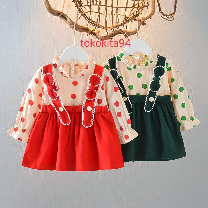 Dress Anak Import Style Korea Satuan - Gaun Anak Cewek 1Pcs Motif Kotak Cantik - Rok Anak Korea Satu Pcs Rumbai Kotak