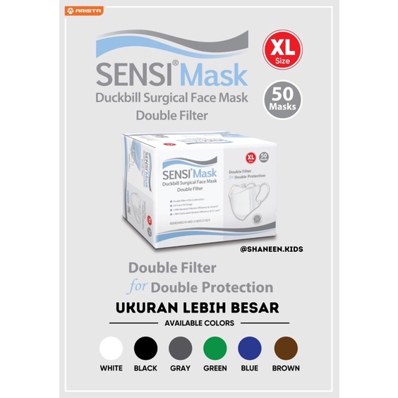 MASKER SENSI DUCKBILL XL 4PLY ISI 50 PCS ORIGINAL DENGAN EMBOSS 5 VARIAN WARNA