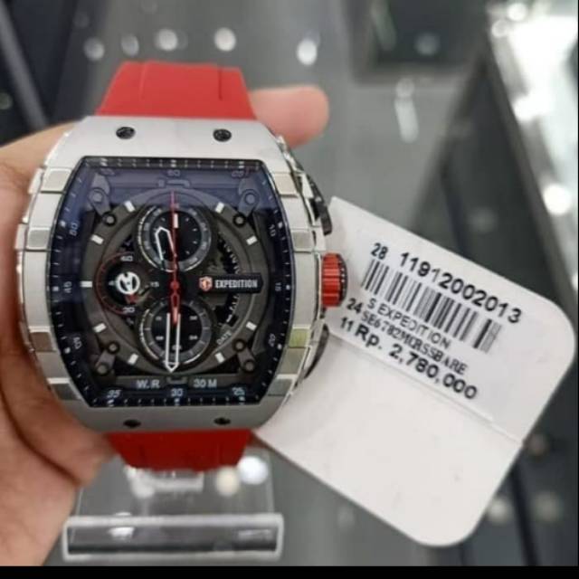 Jam tangan expedition e6782 silver red pria original