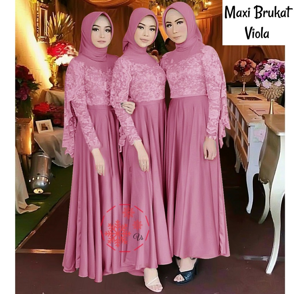 MAXI DRESS VIOLA 3UKURAN / MAXI DRESS BRUKAT VIOLA BEST SELLER !!!