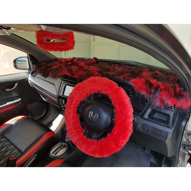 paket 6in1 (2bantal) bulu dashbord bantal leher mobil tempat tisue cover stir