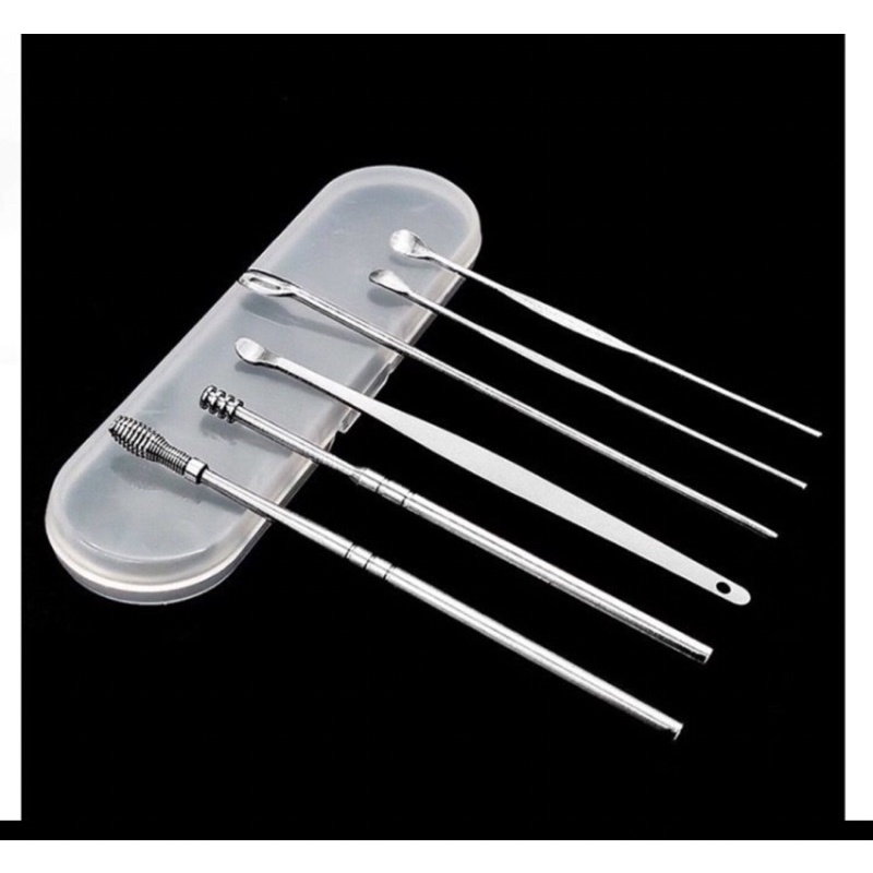 PEMBERSIH TELINGA KOREK KUPING EAR WAX PICKER 1 SET ISI 6 PCS / KOREK KUPING STAINLESS - BENUA DUNIA