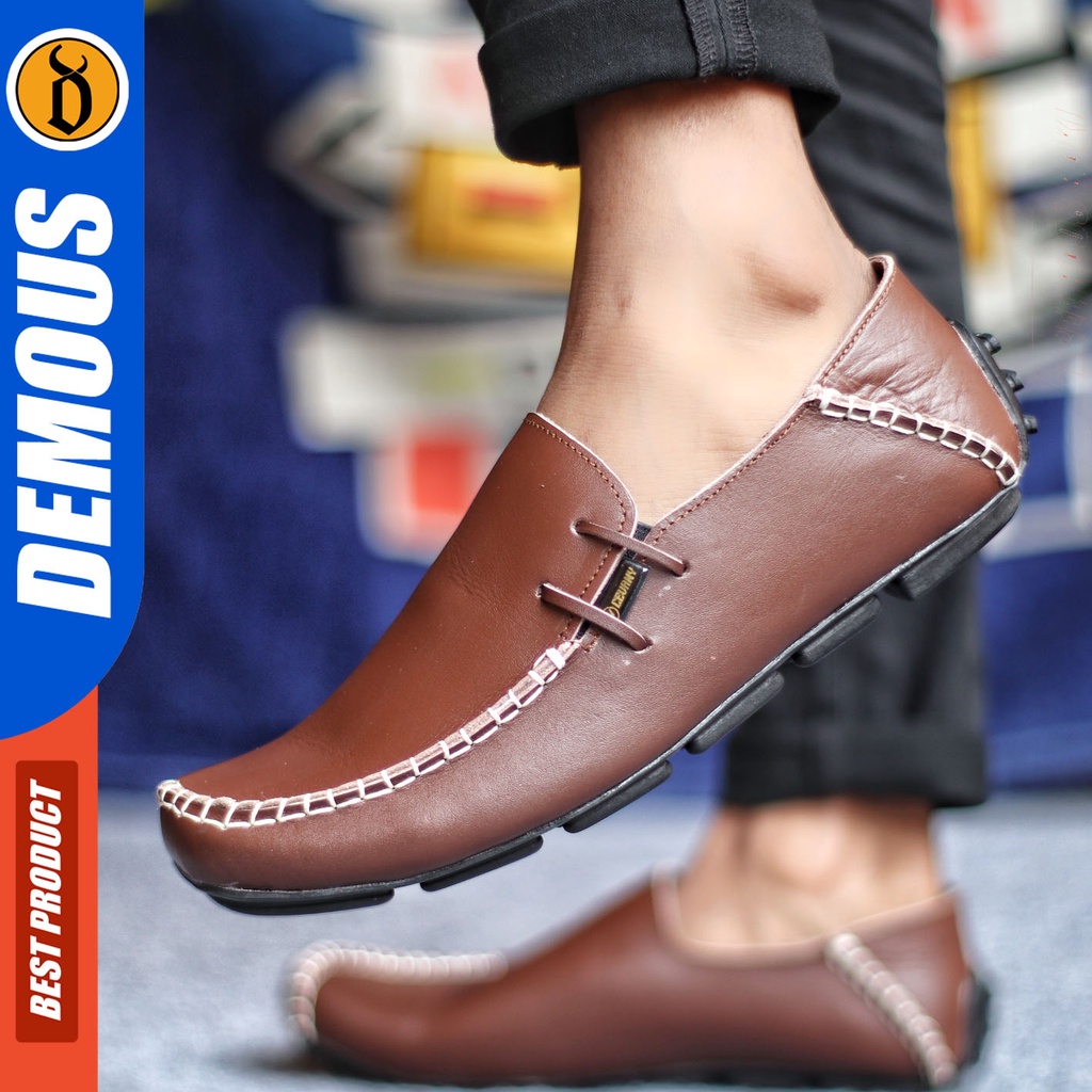 Sepatu Slip On Pria Sepatu Casual Pria Kulit Asli Kerja Kantor Kuliah Kondangan Sepatu Slop Pria Sepatu Hitam Pria DEMOUS MOCLEA