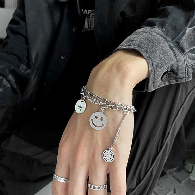 Titanium Steel Double-layer Smiley Face Bracelet Accessories Trendy Hip-hop Simple