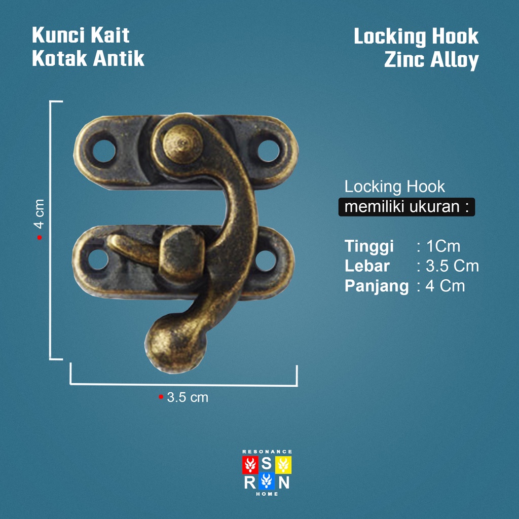 Kunci Pengait Kotak Box Kayu Antik 37x42mm / Locking Hook Resonance Home