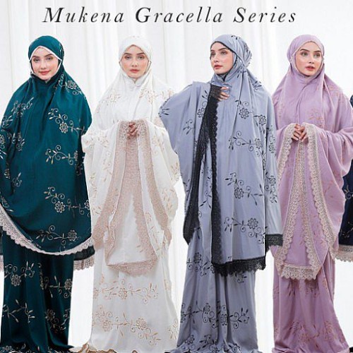 Jual MUKENA  DEWASA GRACELLA | MUKENA BORDIR MOTIF BUNGA TERATAI