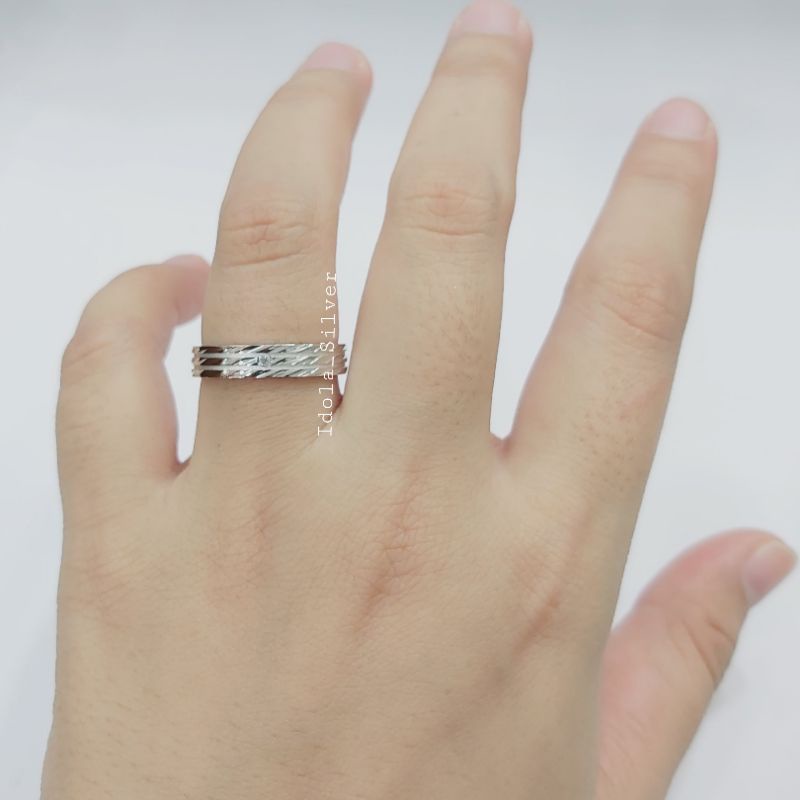 CINCIN PERAK ASLI PRIA WANITA SILVER 925 LAPIS EMAS PUTIH MODEL UKIRAN+DOP PUTIH KELILING - CINCIN PERAK COUPLE