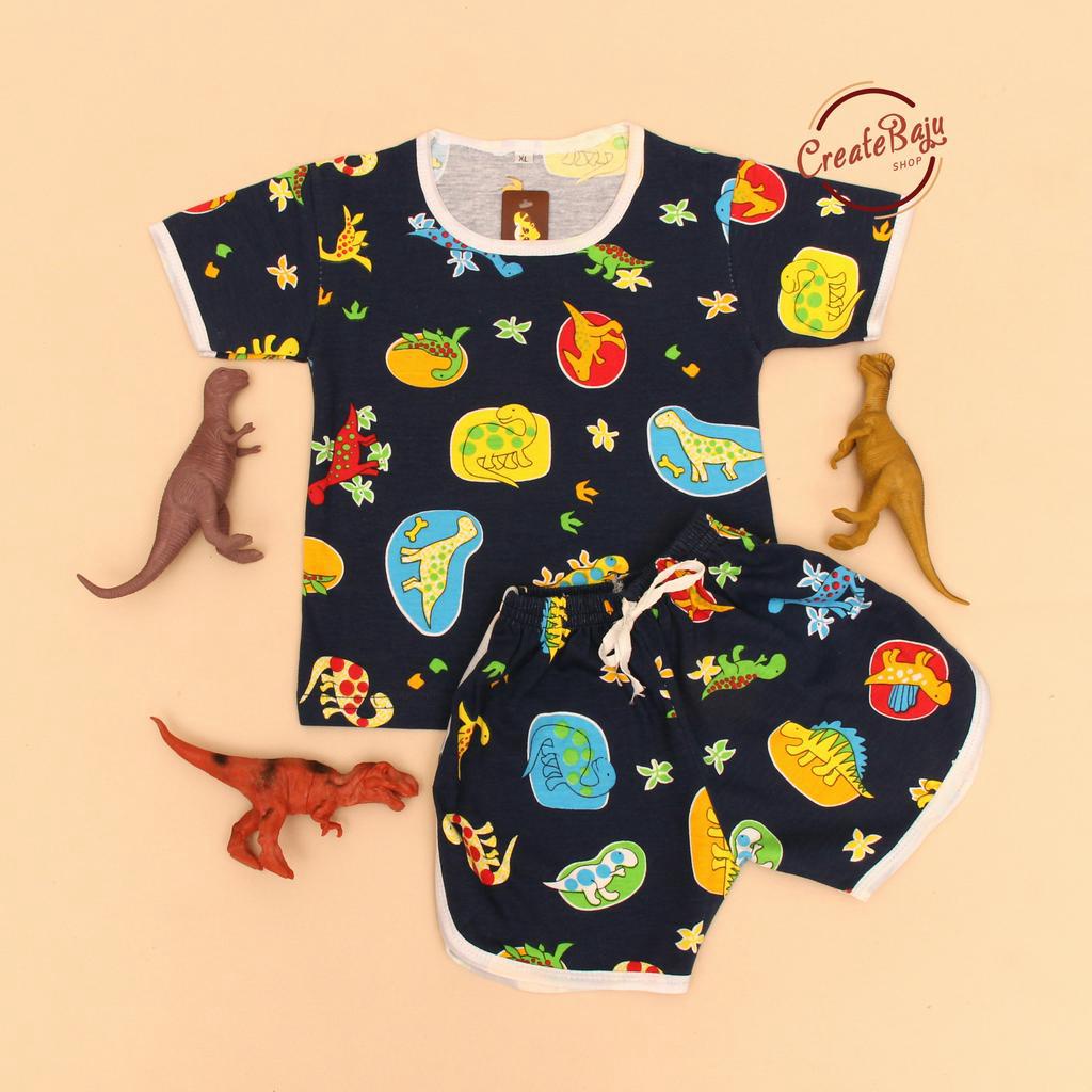 PROMO 7.7 SETELAN ANAK MOTIF BABY DINO SETELAN ANAK POLOS UNISEX LENGAN PENDEK