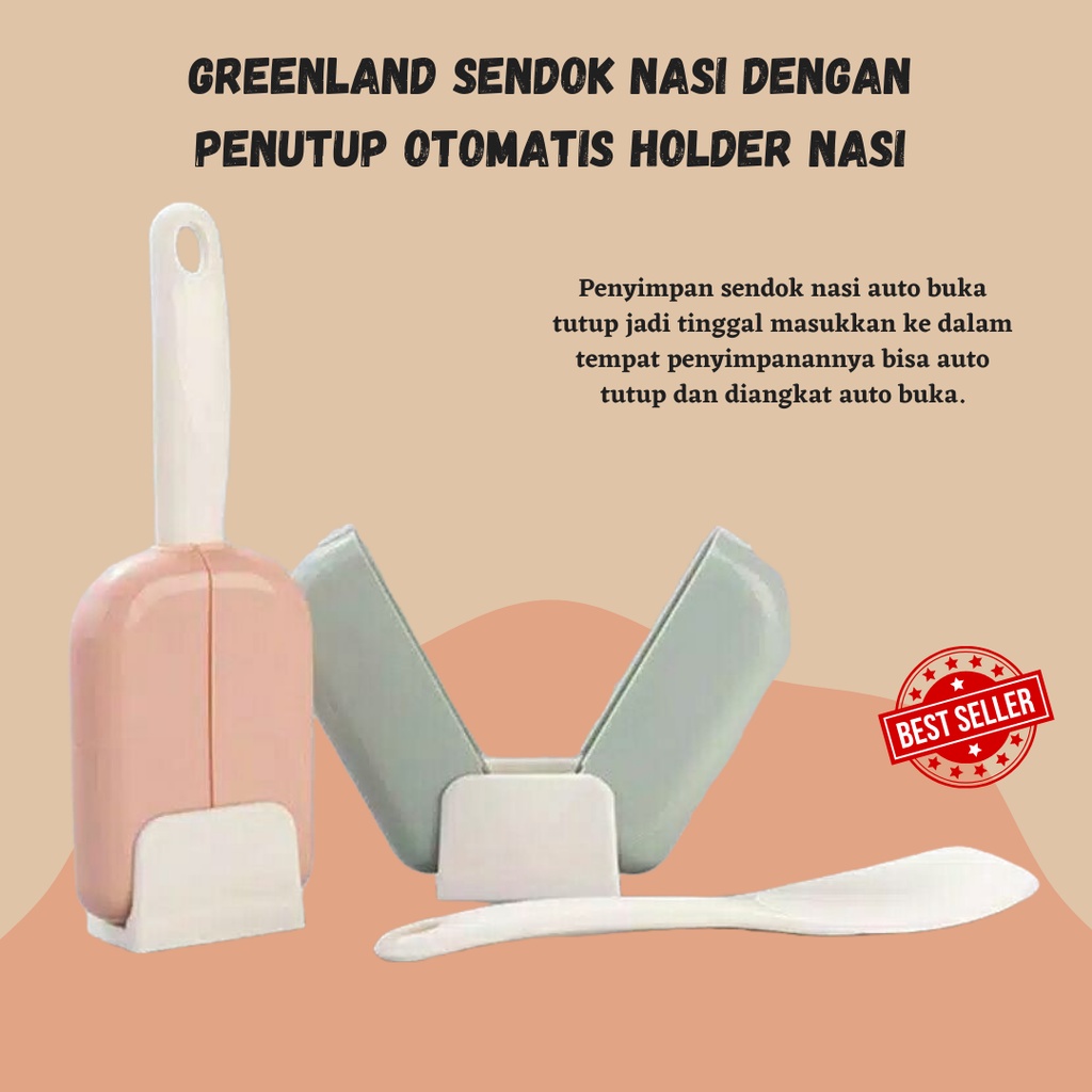 TERBARU!!! Greenland Sendok Nasi Dengan Penutup Otomatis Holder Nasi Tempat Centong Nasi RANDOM