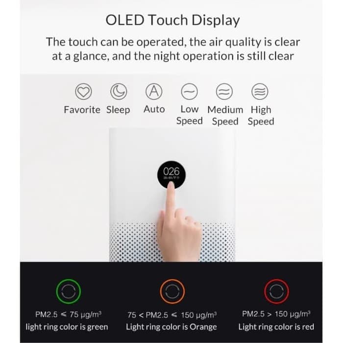 XIAOMI PURIFIER 3 OLED TOUCH PEMBERSIH UDARA STERILIZATIONI ONIZER