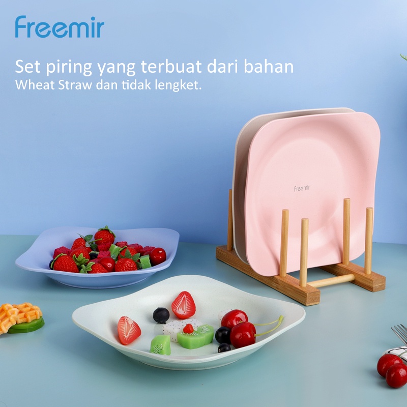 Freemir Set 4 Pcs Piring Bunga 20cm Piring Makan Wheat Straw Set 4 Pcs Warna-warni Jerami Gandum Mix Piring Besar-1