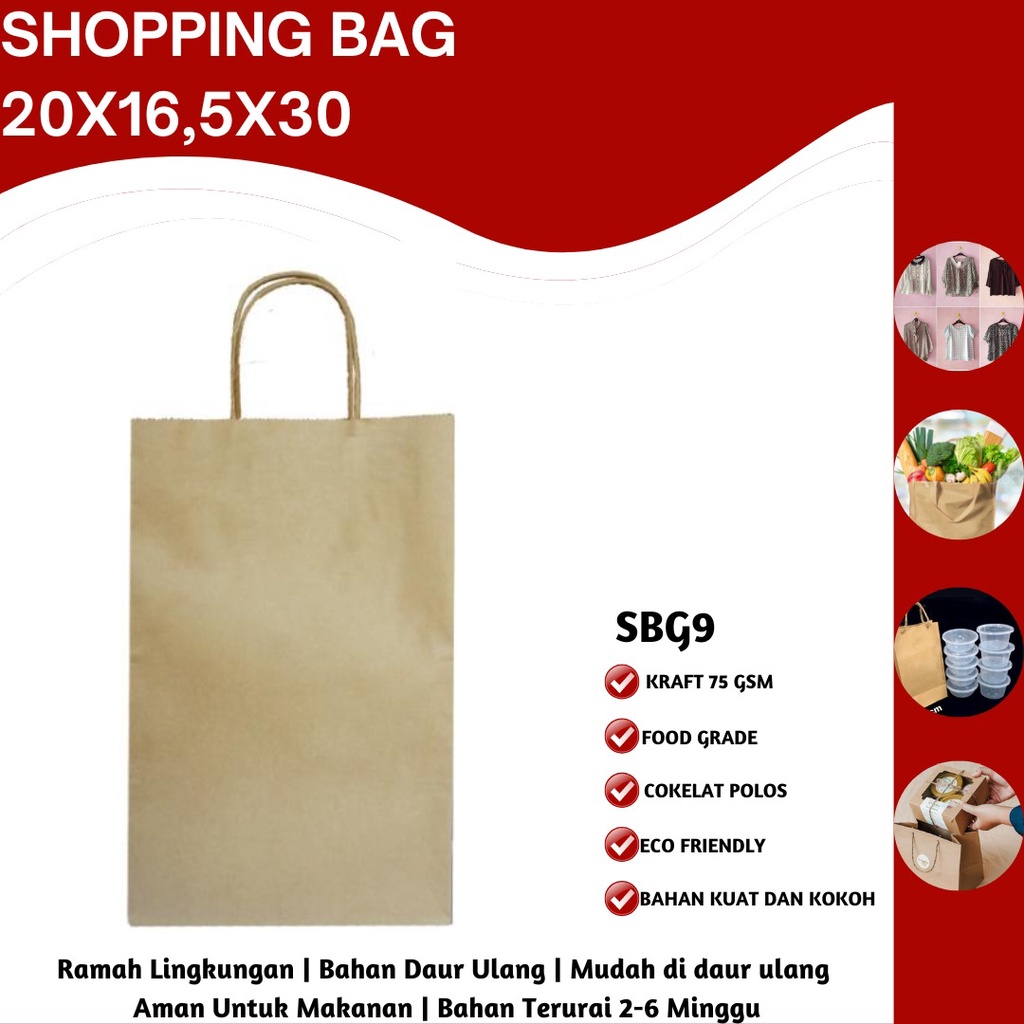 Tas Belanja Paper Bag Shopping Bag Kantong Belanja (SBG9-20X16.5X30 Cm)