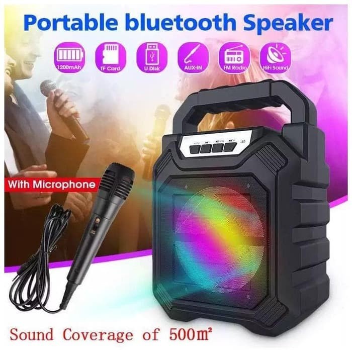 Speaker + Mic Portable Bluetooth FM Radio SD Card Aux Microphone Speaker Mini