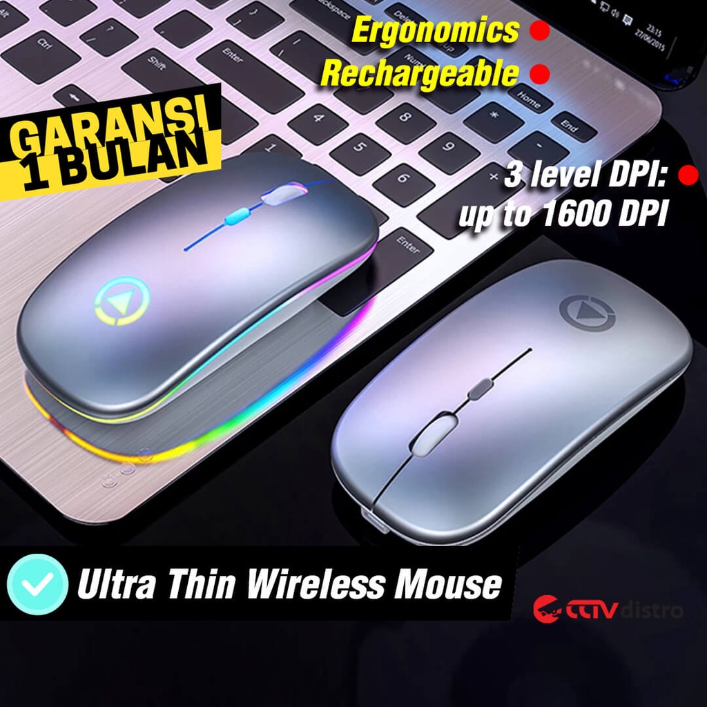 R105 Mouse Gaming Wireless Laptop PC RGB LED Silent Click Rechargeable Mose Wireles Garansi 1 Bulan