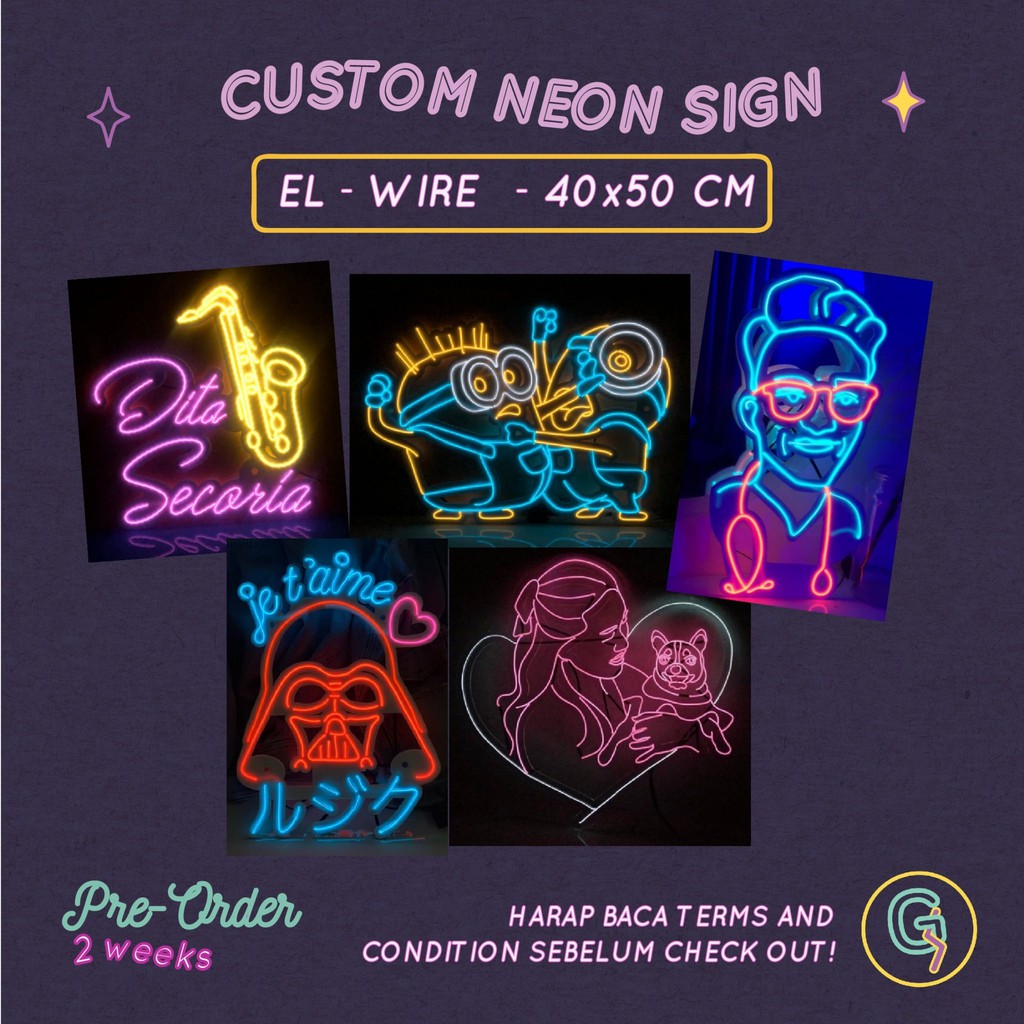 Custom Neon Sign El Wire Ukuran 40x50 cm