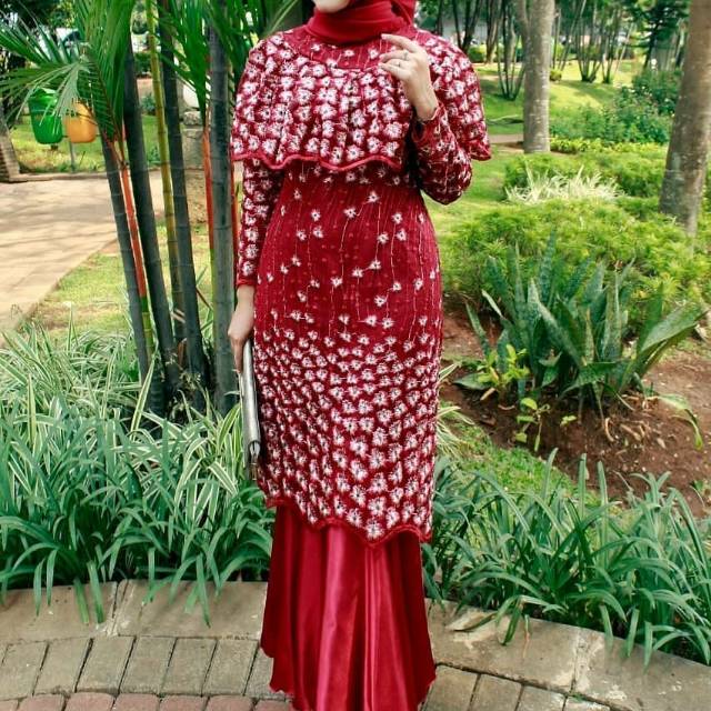 Stelan kebaya anna 2 tunik tile mewah rok duyung satin