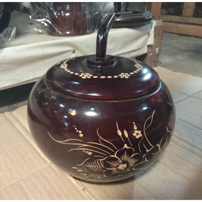 TOPLES KAYU JATI BENTUK BUAH APEL UKIR PENYIMPANAN MAKANAN & PERMEN