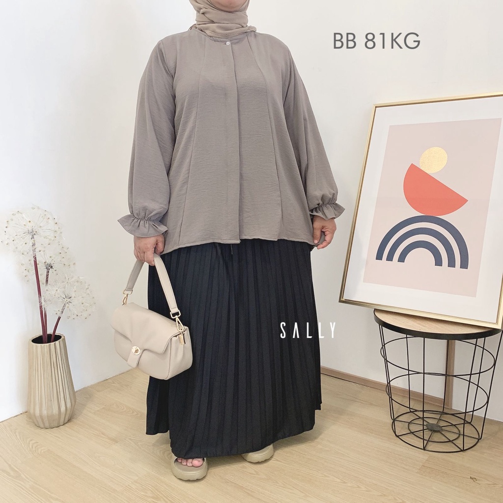 Anona crinkle airflow blouse wanita busui full kancing / oversized-5
