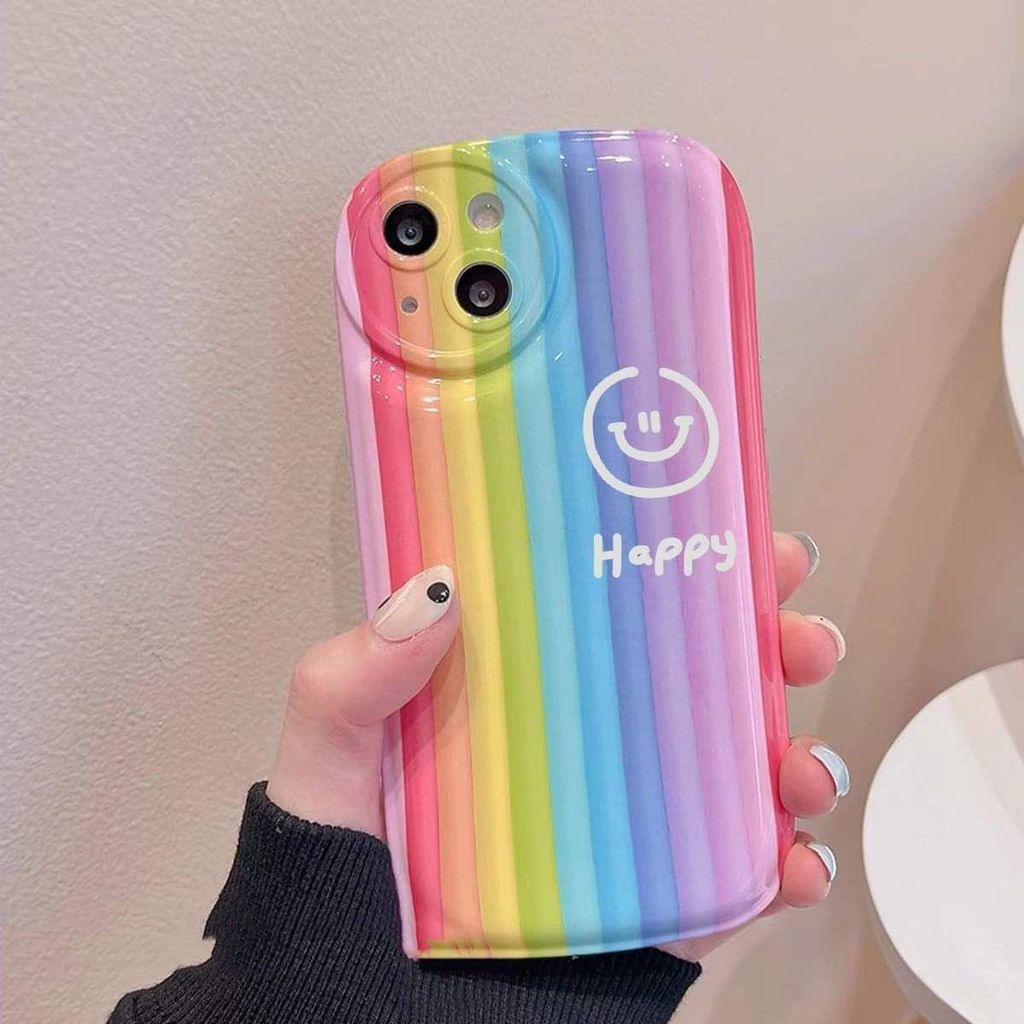 Casing Soft Case Motif Smiley Face Warna Pelangi Untuk Iphone 13pro / max / 12 / 11 / xr / xs / 8p nnlk