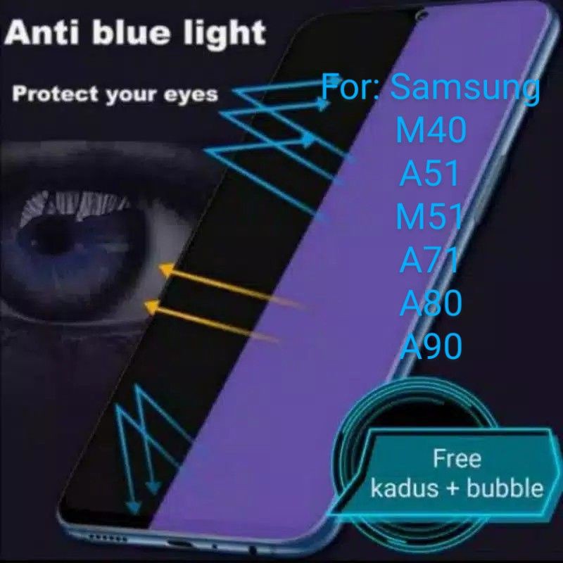 Samsung M40 A51 M51 A71 A80 A90 Antigores Tempered Glass Anti Blue light Screen Guard protector TG