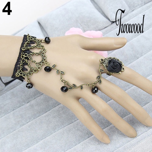 Gelang Cincin Rantai Harness Bahan Lace Motif Bunga Gaya Retro Gothic Untuk Wanita