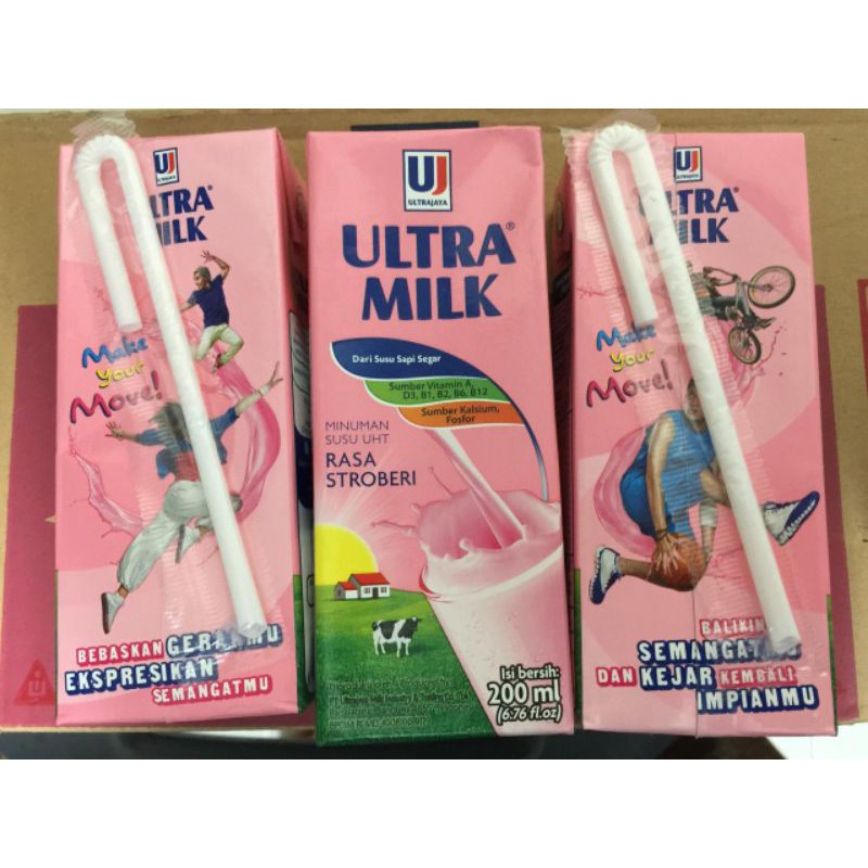 

Susu ULTRA MILK Stroberi 200 ml | Susu UHT Rasa Strawberry