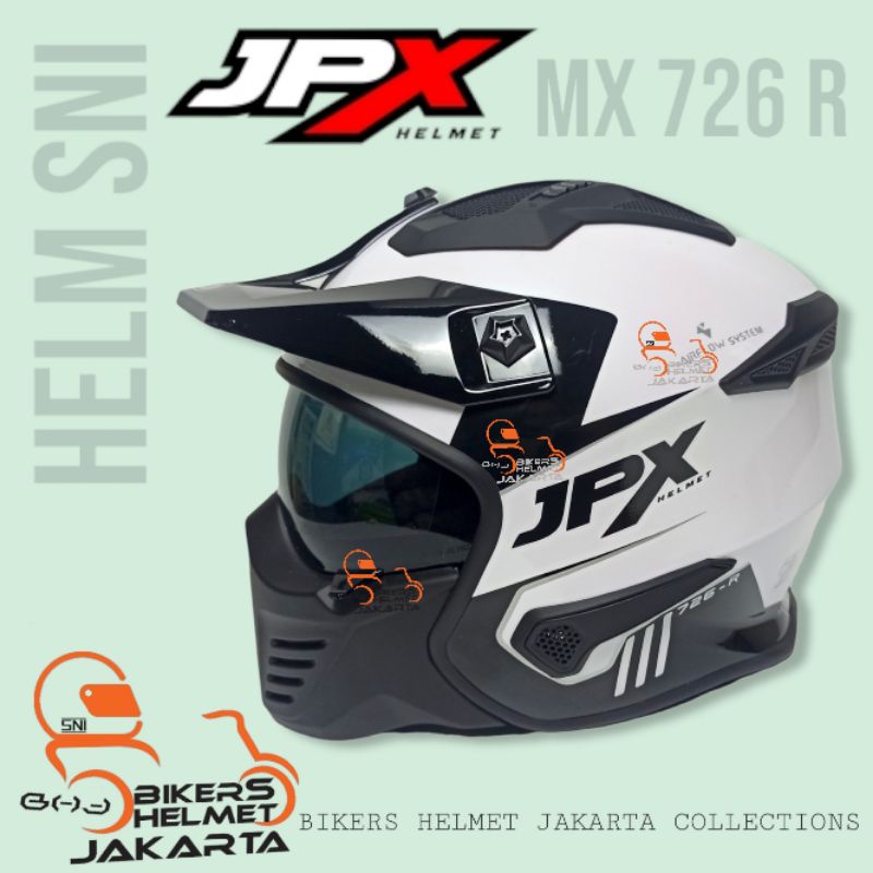 JPX HELM MX X726R SOLID WHITE BLACK GLOSS CROSSOVER FULL FACE TRAIL