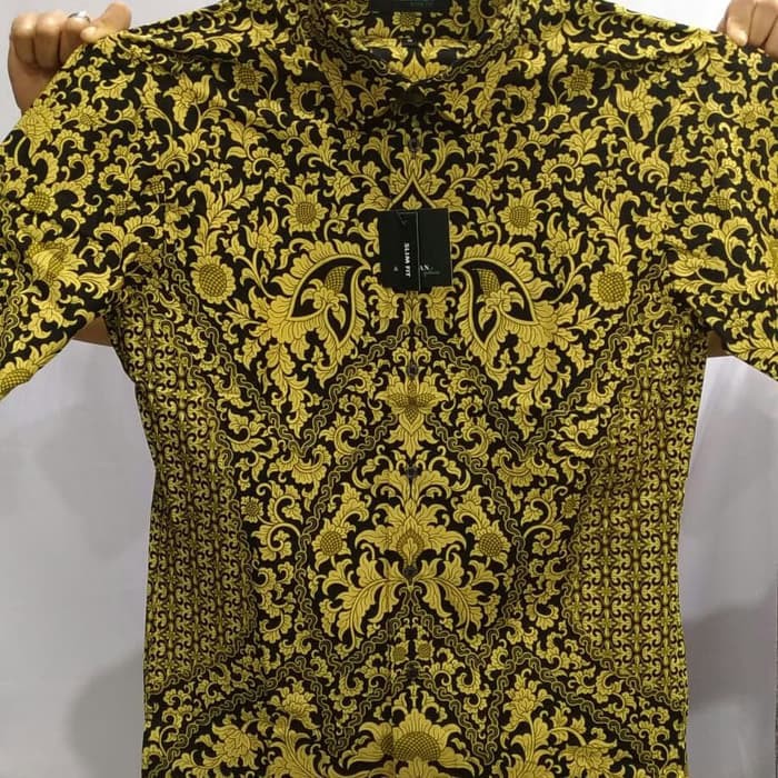 Alisan kemeja BatiK Pendek Slimfit Motif Emas dan Perak - Emas- S
