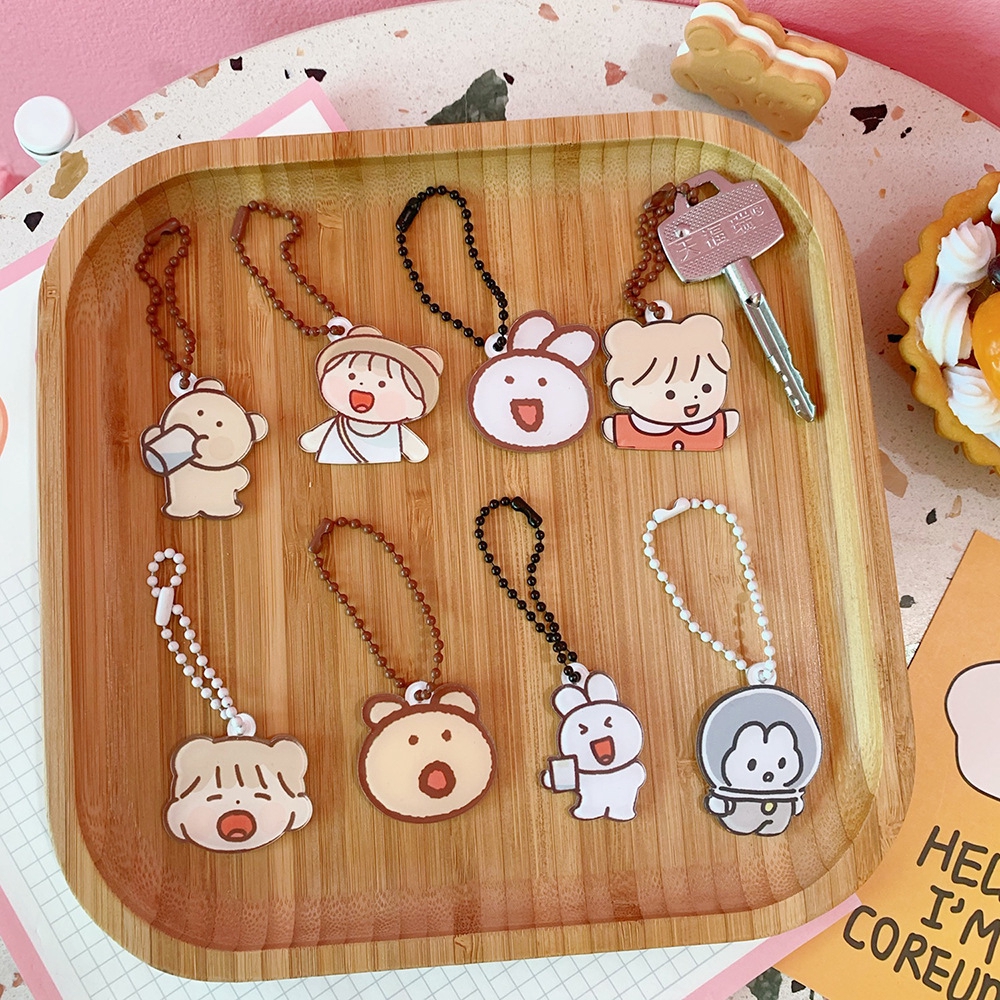 Ganci Gantungan Kunci Bentuk Kartun Hewan Lucu Warna-Warni Gaya Jepang Dan Korea Cute Kartun Cartoon Girl Keychain Color Bead Lanyard Bag Key Chain Girl Pendant Jewelry