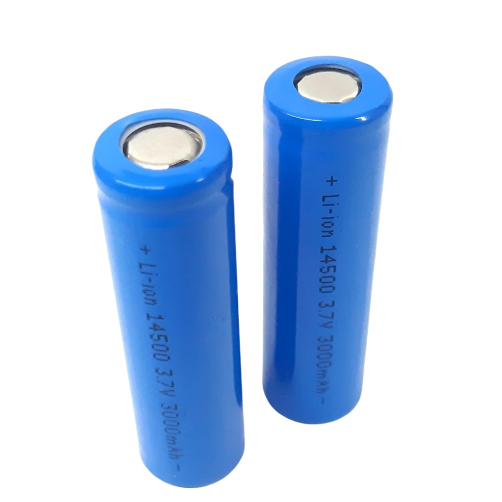 Charger + 2 Batterai 14500 Biru Li-ion 3.7Vv - 3000mAh Jenis LITHIUM