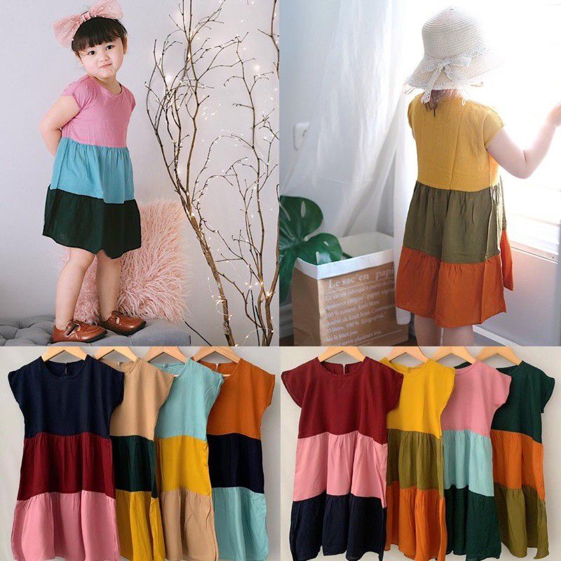 DRES ANAK PEREMPUAN RAYON BERKUALITAS GAMIS ANAK POLOS LENGAN PENDEK DASTER ANAK BALITA
