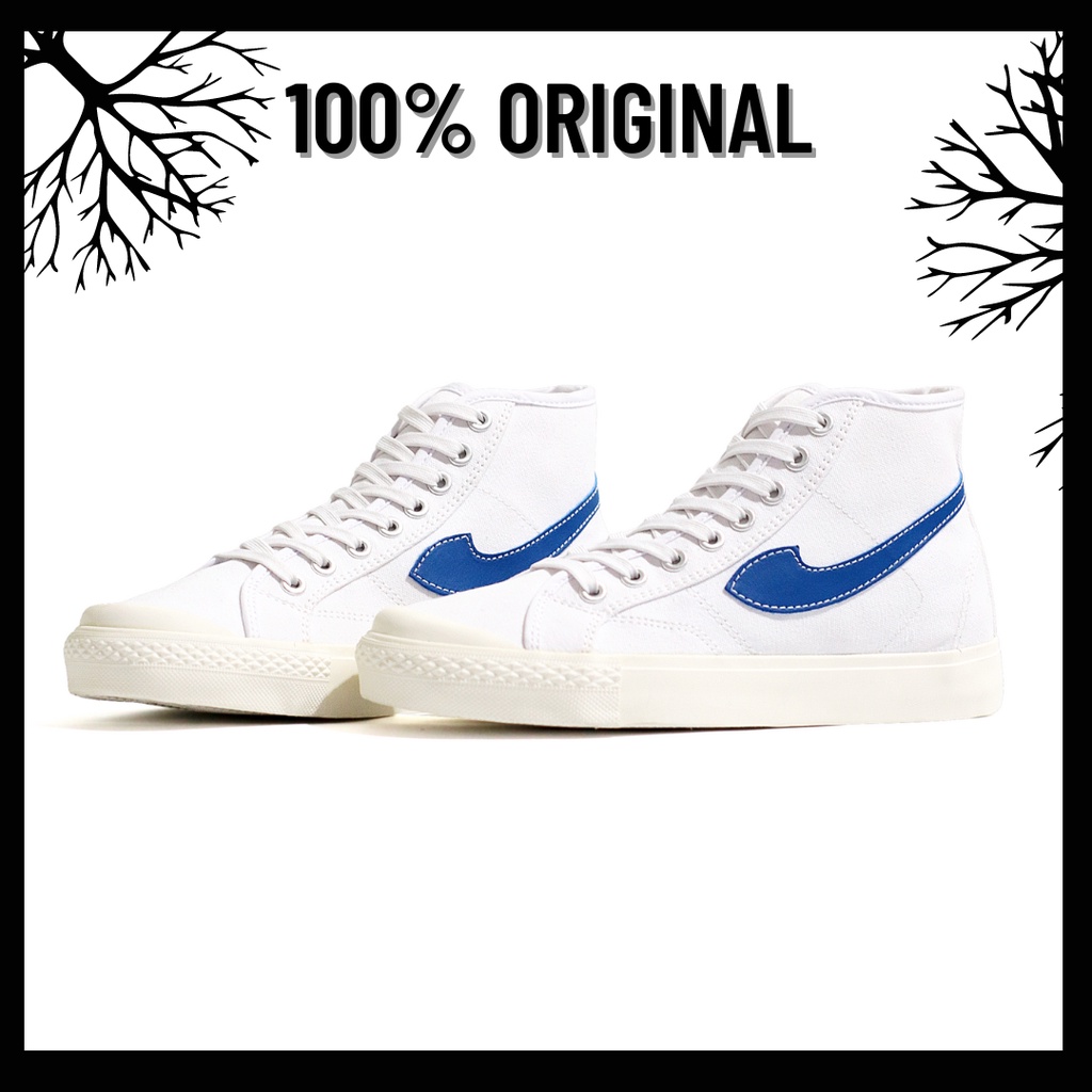 100% Original Sepatu Lokal Casual White Blue Hi | Not Compass Gazelle Putih Biru High