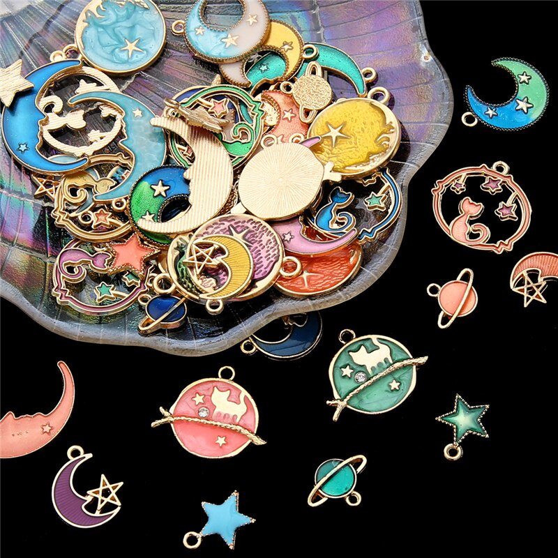 8Pcs Mixed Cute Moon Stars Globe Charms DIY Earrings Bracelet Pendant Neacklace Accessories For Jewelry Making