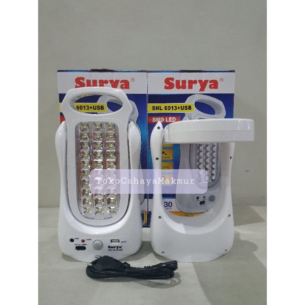 Lampu Emergency Rechargeable Surya 2 Sisi SHL 6013+USB Power Bank Function