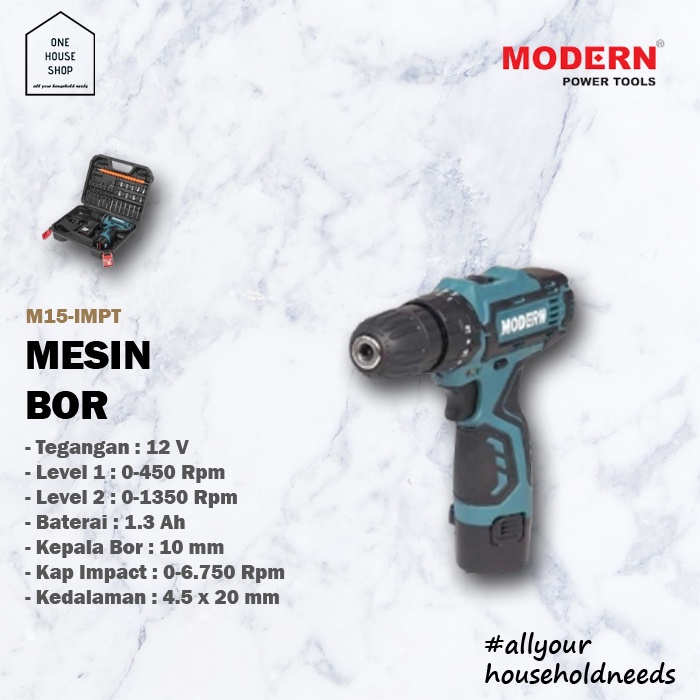Mesin Bor Beton Hand Drill Cordless Wireless Baterai Modern M15 IMPT