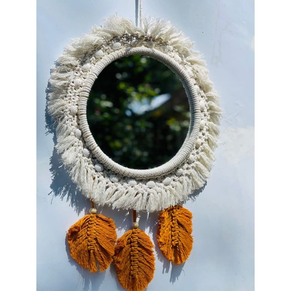 (READY STOK) macrame macrame cermin /hiasan dinding/ dekorasi rumah/ cermin bulat/ cermin gantung